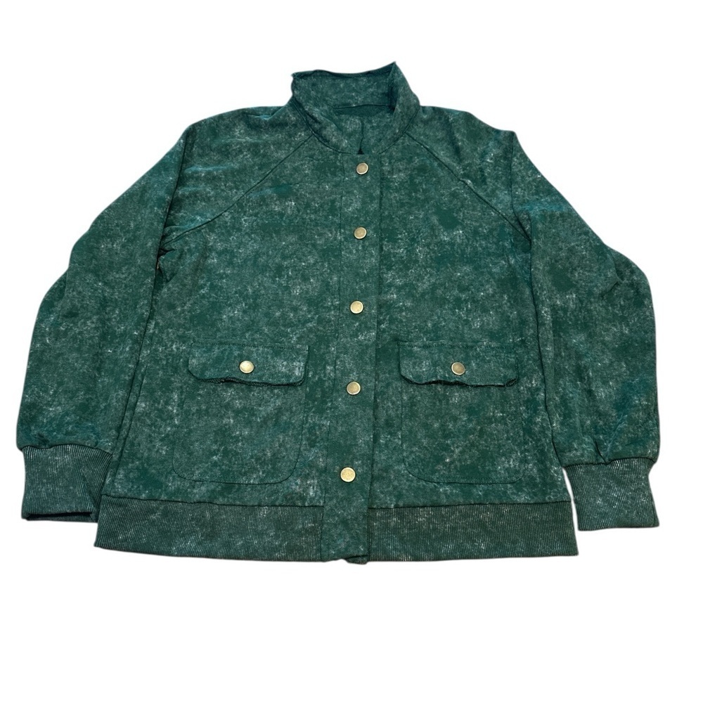 Washed Shacket Size Small Green Snap Button Closure Front Snap Pockets Casual - Picture 4 of 12